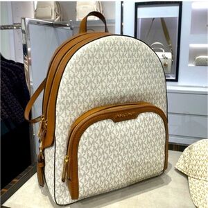 Michael Kors White and Brown Backpack